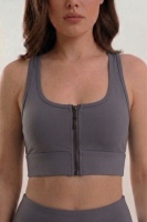 Kadın Füme Çift Cepli Yüksek Bel Jogger Eşofman Altı ve Fermuarlı Büstiyer Crop Alt Üst Takım