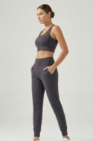 Kadın Füme Çift Cepli Yüksek Bel Lastikli Rahat Kesim Jogger Eşofman Altı