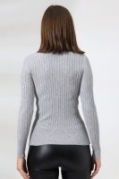 Kadın Gri Basic Balıkçı Yaka Triko Kazak