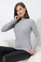 Kadın Gri Basic Balıkçı Yaka Triko Kazak