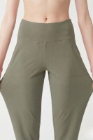 Kadın Haki Çift Cepli Yüksek Bel Jogger Eşofman Altı ve Fermuarlı Büstiyer Crop Alt Üst Takım