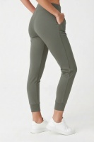 Kadın Haki Çift Cepli Yüksek Bel Lastikli Rahat Kesim Jogger Eşofman Altı