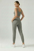 Kadın Haki Çift Cepli Yüksek Bel Lastikli Rahat Kesim Jogger Eşofman Altı