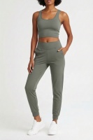 Kadın Haki Çift Cepli Yüksek Bel Lastikli Rahat Kesim Jogger Eşofman Altı