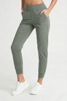 Kadın Haki Çift Cepli Yüksek Bel Lastikli Rahat Kesim Jogger Eşofman Altı
