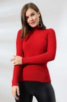 Kadın Kırmızı Basic Balıkçı Yaka Triko Kazak