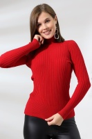 Kadın Kırmızı Basic Balıkçı Yaka Triko Kazak