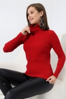 Kadın Kırmızı Basic Balıkçı Yaka Triko Kazak