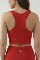 Kadın Kırmızı Çift Cepli Yüksek Bel Jogger Eşofman Altı ve Fermuarlı Büstiyer Crop Alt Üst Takım