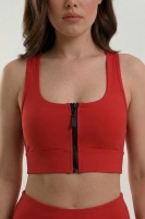 Kadın Kırmızı Çift Cepli Yüksek Bel Jogger Eşofman Altı ve Fermuarlı Büstiyer Crop Alt Üst Takım