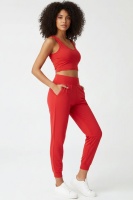 Kadın Kırmızı Çift Cepli Yüksek Bel Lastikli Rahat Kesim Jogger Eşofman Altı