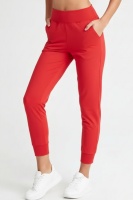 Kadın Kırmızı Çift Cepli Yüksek Bel Lastikli Rahat Kesim Jogger Eşofman Altı
