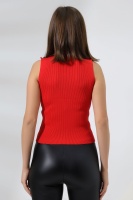 Kadın Kırmızı Yarım Balıkçı Yaka Kolsuz İnce Triko Kazak
