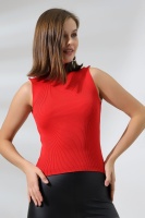 Kadın Kırmızı Yarım Balıkçı Yaka Kolsuz İnce Triko Kazak