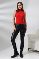 Kadın Kırmızı Yarım Balıkçı Yaka Kolsuz İnce Triko Kazak