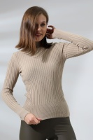 Kadın Krem Basic Balıkçı Yaka Triko Kazak