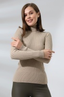 Kadın Krem Basic Balıkçı Yaka Triko Kazak