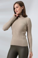 Kadın Krem Basic Balıkçı Yaka Triko Kazak