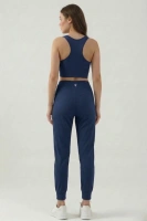 Kadın Lacivert Çift Cepli Yüksek Bel Jogger Eşofman Altı ve Fermuarlı Büstiyer Crop Alt Üst Takım