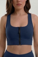 Kadın Lacivert Çift Cepli Yüksek Bel Jogger Eşofman Altı ve Fermuarlı Büstiyer Crop Alt Üst Takım