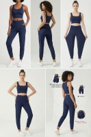 Kadın Lacivert Çift Cepli Yüksek Bel Lastikli Rahat Kesim Jogger Eşofman Altı