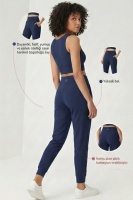 Kadın Lacivert Çift Cepli Yüksek Bel Lastikli Rahat Kesim Jogger Eşofman Altı