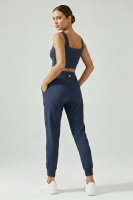 Kadın Lacivert Çift Cepli Yüksek Bel Lastikli Rahat Kesim Jogger Eşofman Altı