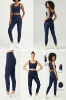 Kadın Lacivert Çift Cepli Yüksek Bel Lastikli Rahat Kesim Jogger Eşofman Altı