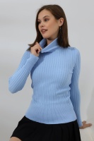 Kadın Mavi Basic Balıkçı Yaka Triko Kazak