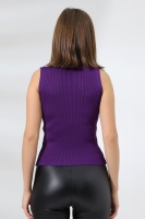 Kadın Mor Yarım Balıkçı Yaka Kolsuz İnce Triko Kazak