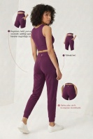 Kadın Mürdüm Çift Cepli Yüksek Bel Lastikli Rahat Kesim Jogger Eşofman Altı