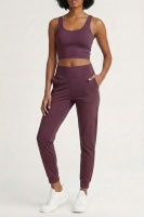 Kadın Mürdüm Çift Cepli Yüksek Bel Lastikli Rahat Kesim Jogger Eşofman Altı