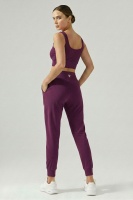 Kadın Mürdüm Çift Cepli Yüksek Bel Lastikli Rahat Kesim Jogger Eşofman Altı