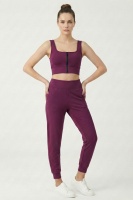 Kadın Mürdüm Çift Cepli Yüksek Bel Lastikli Rahat Kesim Jogger Eşofman Altı