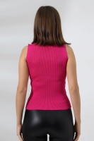 Kadın Pembe Yarım Balıkçı Yaka Kolsuz İnce Triko Kazak