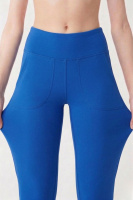 Kadın Saks Çift Cepli Yüksek Bel Jogger Eşofman Altı ve Fermuarlı Büstiyer Crop Alt Üst Takım
