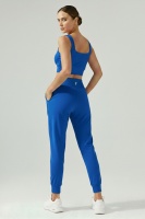 Kadın Saks Çift Cepli Yüksek Bel Lastikli Rahat Kesim Jogger Eşofman Altı