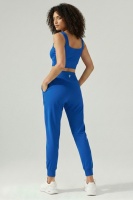 Kadın Saks Çift Cepli Yüksek Bel Lastikli Rahat Kesim Jogger Eşofman Altı