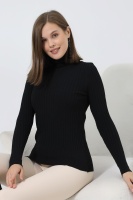 Kadın Siyah Basic Balıkçı Yaka Triko Kazak