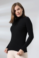 Kadın Siyah Basic Balıkçı Yaka Triko Kazak