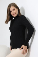 Kadın Siyah Basic Balıkçı Yaka Triko Kazak