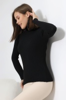 Kadın Siyah Basic Balıkçı Yaka Triko Kazak