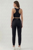 Kadın Siyah Çift Cepli Yüksek Bel Jogger Eşofman Altı ve Fermuarlı Büstiyer Crop Alt Üst Takım