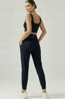 Kadın Siyah Çift Cepli Yüksek Bel Lastikli Rahat Kesim Jogger Eşofman Altı