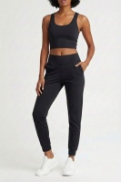 Kadın Siyah Çift Cepli Yüksek Bel Lastikli Rahat Kesim Jogger Eşofman Altı