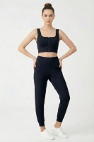 Kadın Siyah Çift Cepli Yüksek Bel Lastikli Rahat Kesim Jogger Eşofman Altı