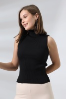 Kadın Siyah Yarım Balıkçı Yaka Kolsuz İnce Triko Kazak