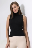 Kadın Siyah Yarım Balıkçı Yaka Kolsuz İnce Triko Kazak