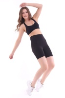 Kadın Siyah Yüksek Bel Toparlayıcı Çift Cepli Biker Şort Kısa Spor Tayt Biker Shades