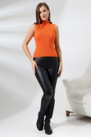 Kadın Turuncu Yarım Balıkçı Yaka Kolsuz İnce Triko Kazak